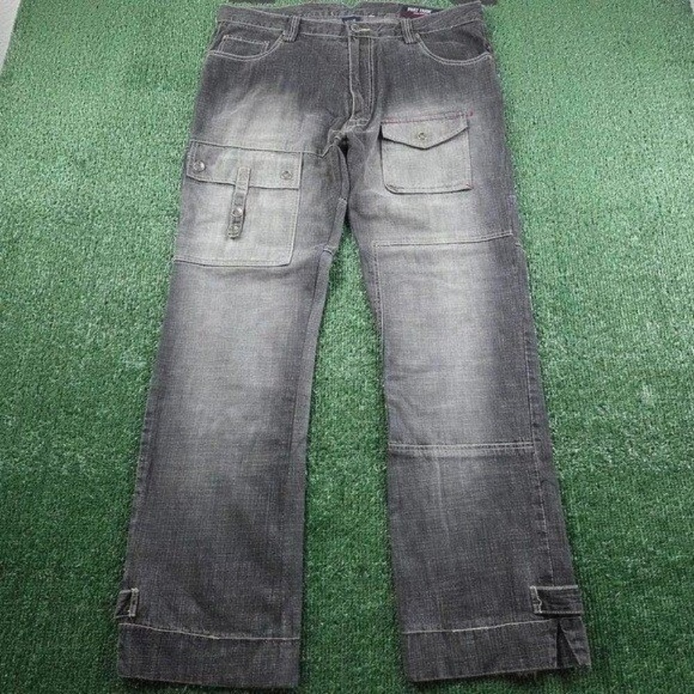 Phat Farm Vintage Baggy Cargo Jeans Mens 36x33 Faded Black Y2K Streetwear Denim